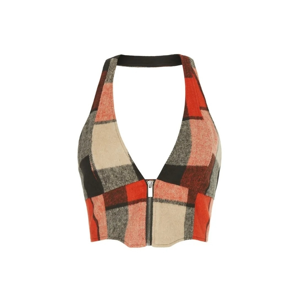 AFRM NWOT Checkered Crop Top - Red, Black, and Cream